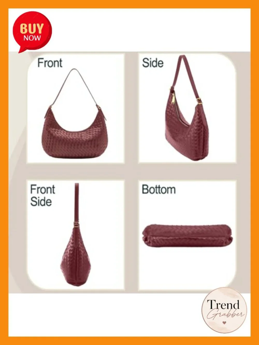 Women Woven Vegan Leather Shoulder Crossbody Hobo Bag, Adjustable Strap Inside